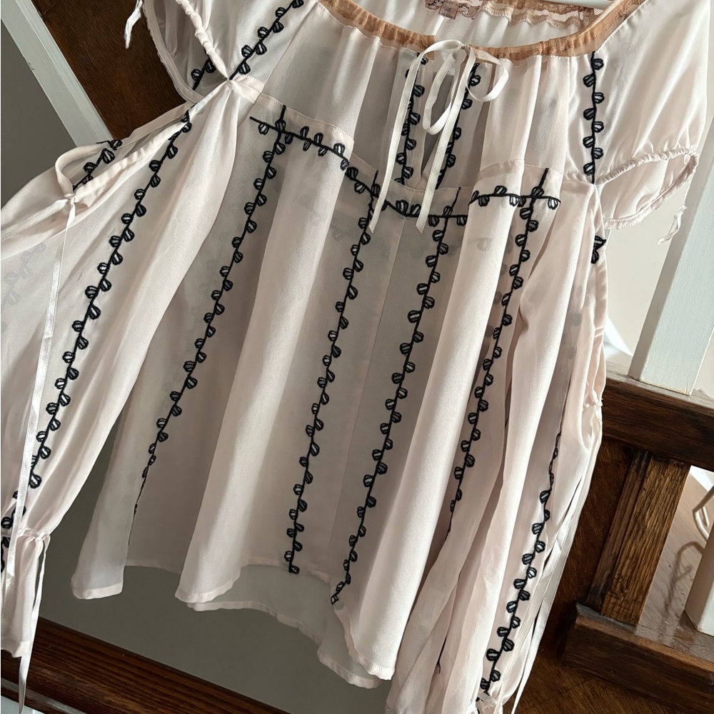 For Love And Lemons Cream Blouse with Black Accents